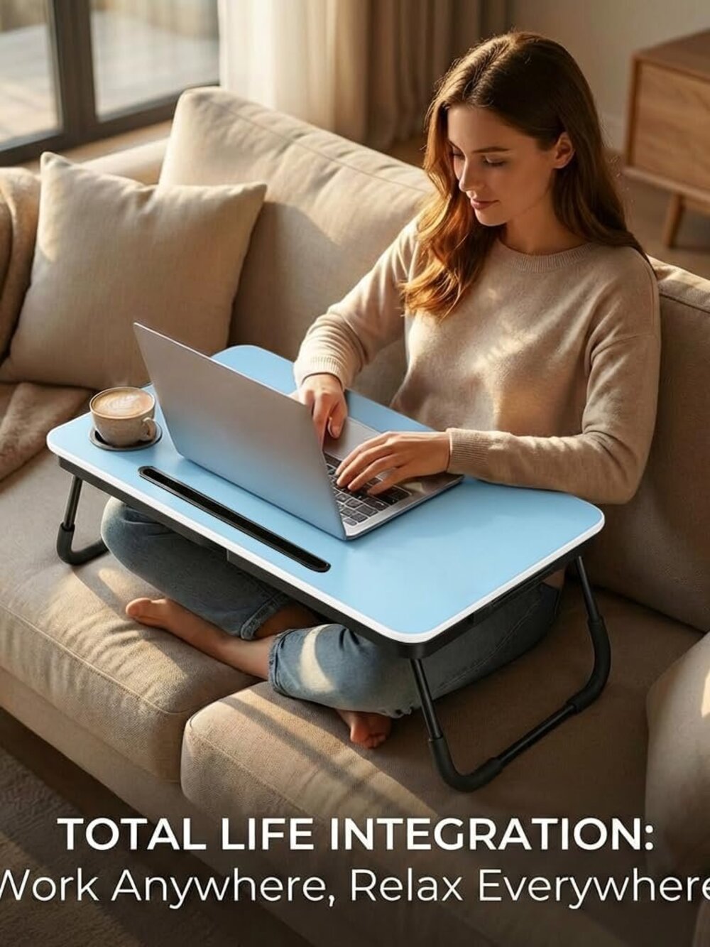 Foldable Laptop Bed Desk for Couch, Sofa - Large Lap Desk Tray Table with Cup Ho - Picture 5 of 6